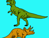 Dibujo Triceratops y tiranosaurios rex pintado por  bellas