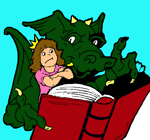 Dragón, chica y libro