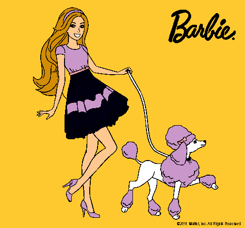 Barbie paseando a su mascota