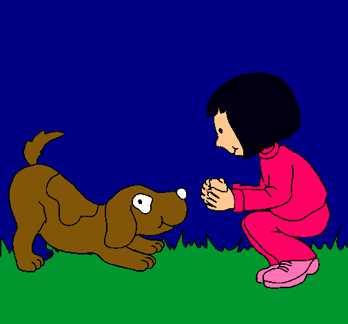 Niña y perro jugando