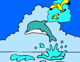 Dibujo Delfín y gaviota pintado por delfis