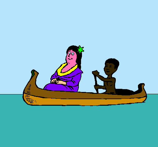 Madre e hijo en canoa