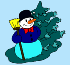 Dibujo Muñeco de nieve y árbol navideño pintado por MARIAG12