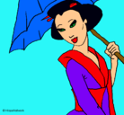 Dibujo Geisha con paraguas pintado por HNVIHHIUXDFI