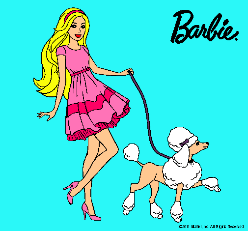 Barbie paseando a su mascota