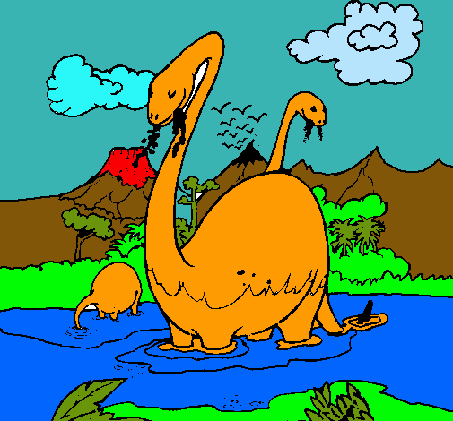 Dibujo Apatosaurios en el agua pintado por joanyjordi