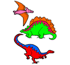 Dibujo Tres clases de dinosaurios pintado por bebes 