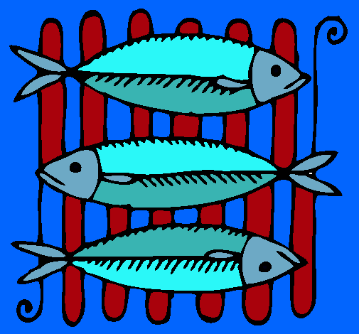 Dibujo Pescado a la brasa pintado por dietetica