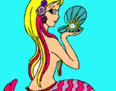 Dibujo Sirena y perla pintado por alecool