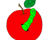 Dibujo Manzana con gusano pintado por KATARA