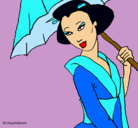 Dibujo Geisha con paraguas pintado por souza