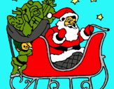 Dibujo Papa Noel en su trineo pintado por aguilar