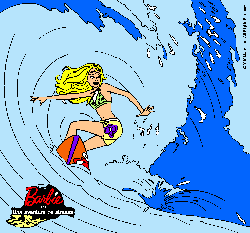 Barbie practicando surf