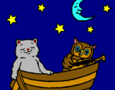 Dibujo Gato y búho pintado por tucuati