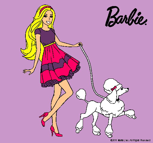 Barbie paseando a su mascota