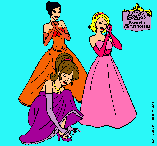 Dibujo Barbie y sus amigas vestidas de gala pintado por dominique1