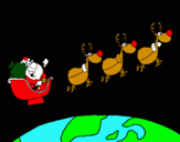 Dibujo Papa Noel repartiendo regalos 3 pintado por RENEEKO