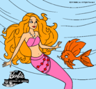 Dibujo Barbie sirena con su amiga pez pintado por andreaaaaaaaaa