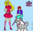 Dibujo Barbie con su perrito y una amiga pintado por andreaaaaaaaaa