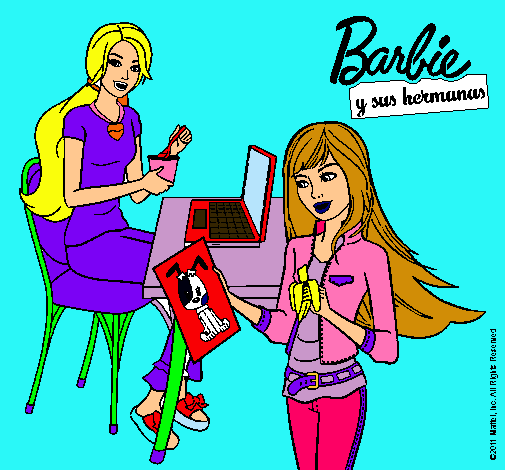 Barbie y su hermana merendando