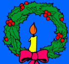 Dibujo Corona de navidad y una vela pintado por albaca