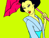 Dibujo Geisha con paraguas pintado por elissa