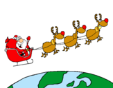 Dibujo Papa Noel repartiendo regalos 3 pintado por JUNIORS2011