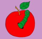 Dibujo Manzana con gusano pintado por liara
