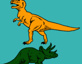 Dibujo Triceratops y tiranosaurios rex pintado por dinosaurios2
