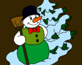 Dibujo Muñeco de nieve y árbol navideño pintado por ZXERJY