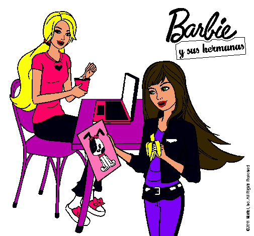 Barbie y su hermana merendando