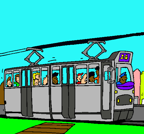 Dibujo Tranvía con pasajeros pintado por dominique1