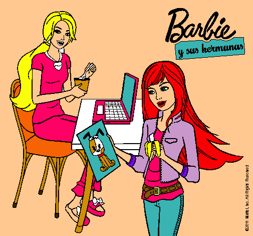 Barbie y su hermana merendando