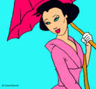 Dibujo Geisha con paraguas pintado por rocioroci1