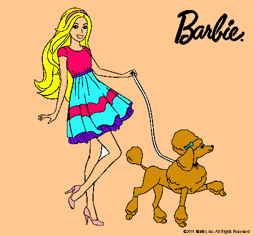 Barbie paseando a su mascota