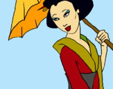 Dibujo Geisha con paraguas pintado por Chinitaaaa