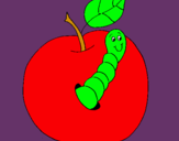 Dibujo Manzana con gusano pintado por betza