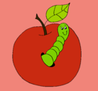 Dibujo Manzana con gusano pintado por gusanin