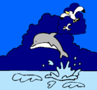 Dibujo Delfín y gaviota pintado por margarita011