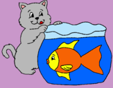 Dibujo Gato y pez pintado por dominique1