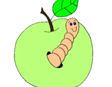 Dibujo Manzana con gusano pintado por mayikel
