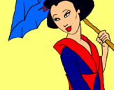 Dibujo Geisha con paraguas pintado por aldys