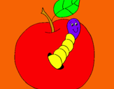 Dibujo Manzana con gusano pintado por cochi