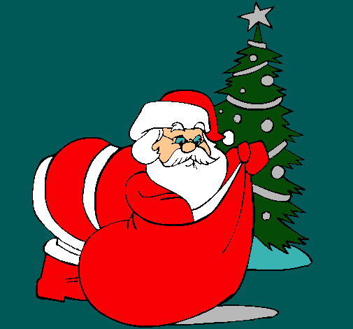 Dibujo Papa Noel repartiendo regalos pintado por reyna