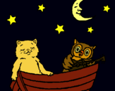 Dibujo Gato y búho pintado por charito