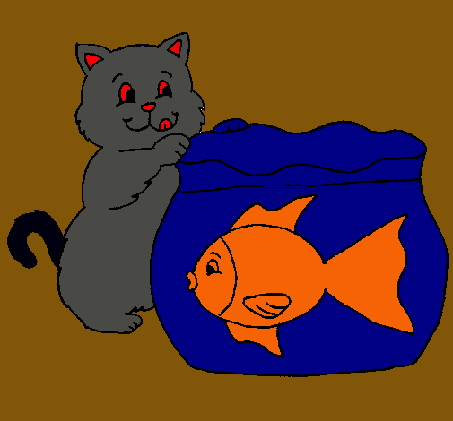 Dibujo Gato y pez pintado por AndreaGGM