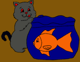 Dibujo Gato y pez pintado por AndreaGGM