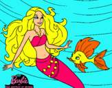 Dibujo Barbie sirena con su amiga pez pintado por pedo