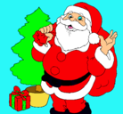 Dibujo Santa Claus y un árbol de navidad pintado por mcqueen