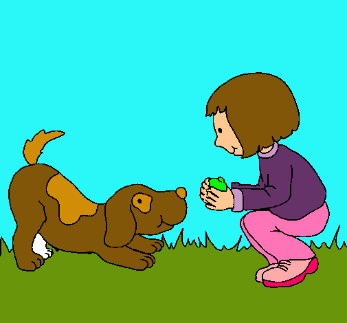 Niña y perro jugando